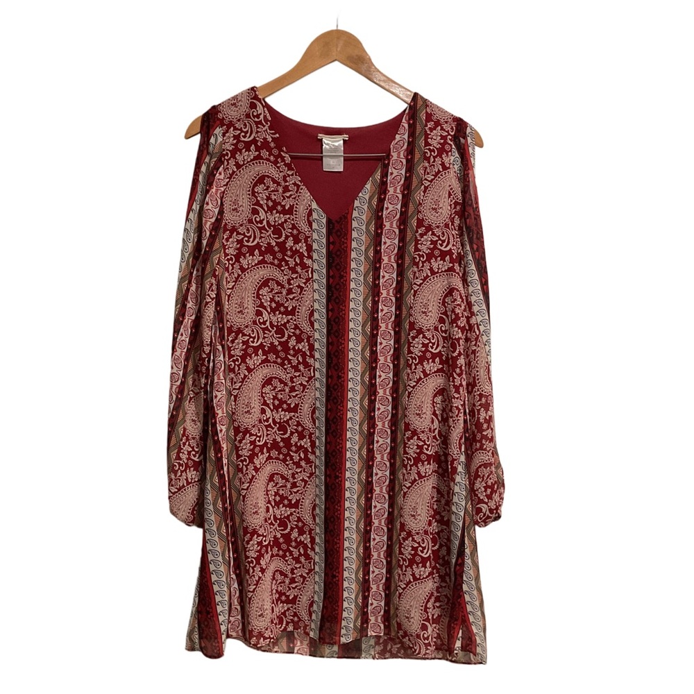 INTU Boho Style Tunic Top Burgundy‎ Long Slit Sleeve